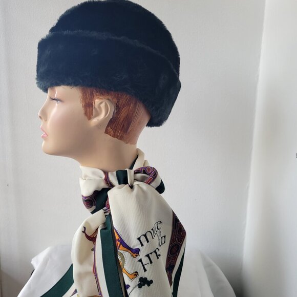 VINTAGE Black Russian Style Cossack Faux Fur with Neck Ear Flaps Hat (Size: S) - Picture 6 of 16